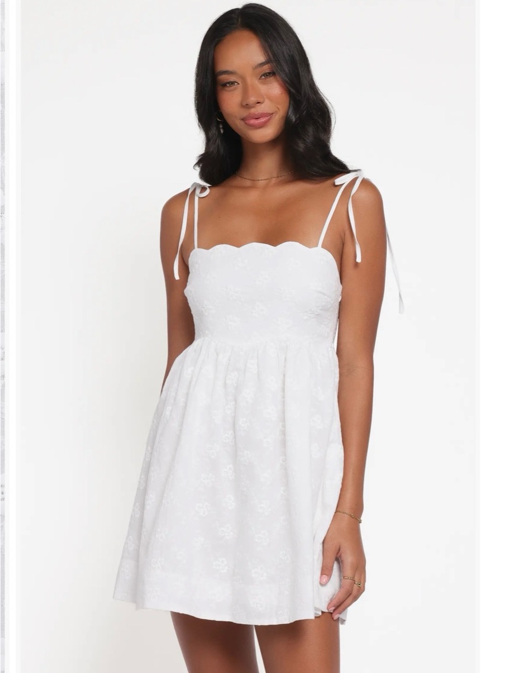 Petal & Pup White Scallop Tie-Shoulder Mini Dress